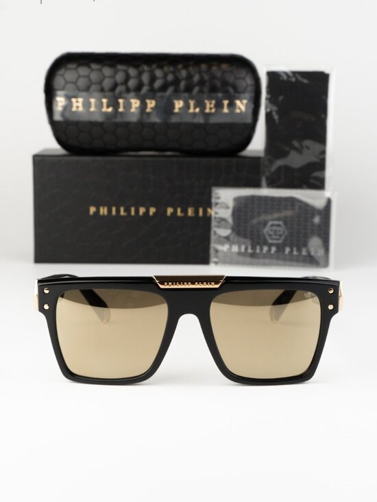 Philipp Plein Women Sunglasses Black Gold Mirror Square SPP080 700G NEW AUTHENTI main image 6